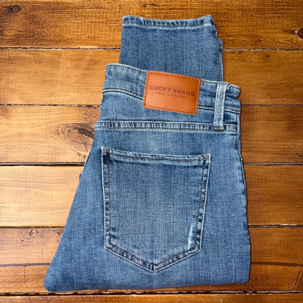 Lucky Brand Sienna Mid Rise Boyfriend Jeans Wmn 0 (30x28) Blue Distress Stretch
